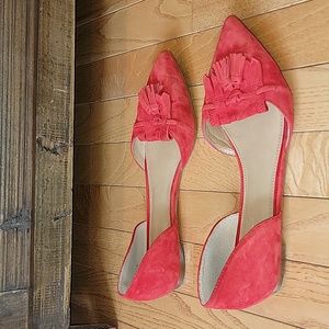 J.Crew d'Orsay Suede Red Tassel Flats